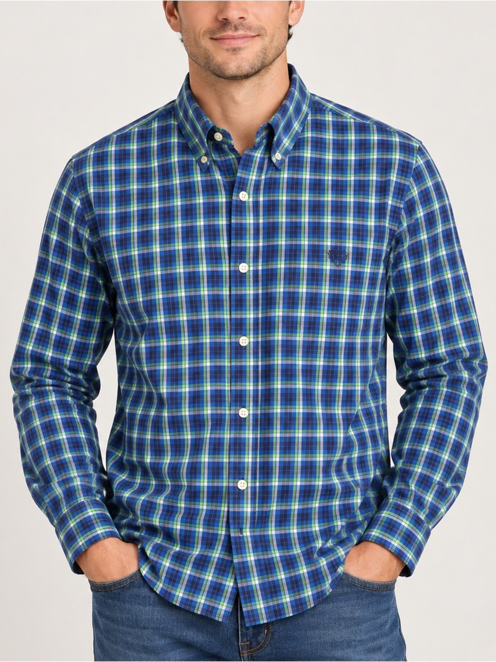 Chaps Men's Plaid Button Down Blue & Green XL Like New